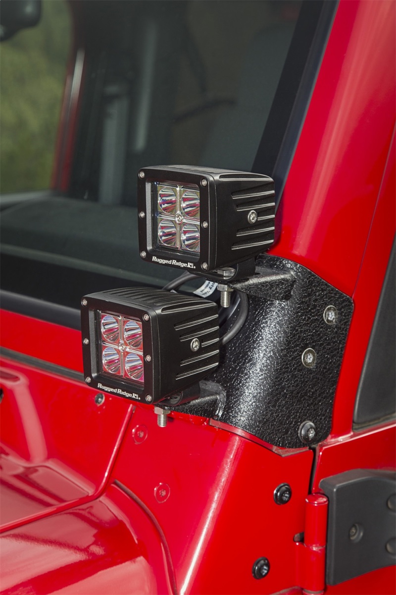 Jeep Wrangler Light Mounts - Dual A-Pillar - Rugged Ridge - Textured Black - `97-`06